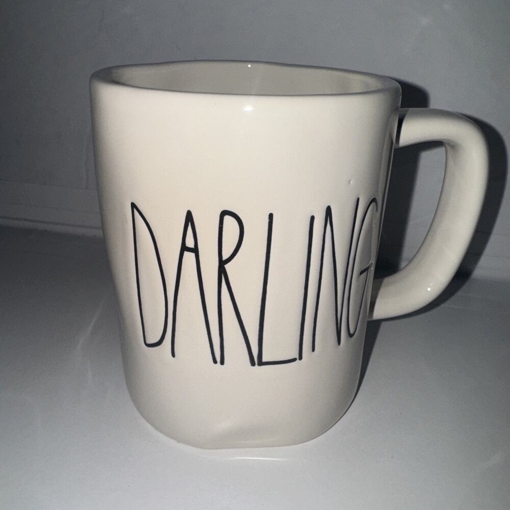 COFFEE MUG RAE DUNN "DARLING" ARTISAN COLLECTION MAGENTA ALL WHITE INSIDE & OUT